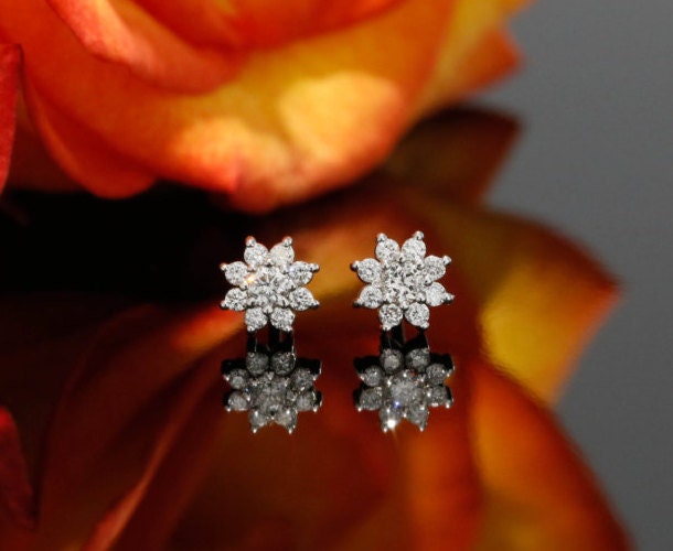 Diamond Cluster Stud Earrings in 14k white gold available in | Etsy