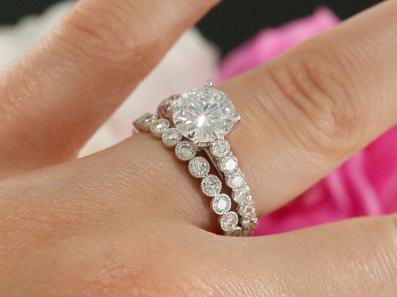 Diamond Bridal Set With Forever One Moissanite. Solitaire