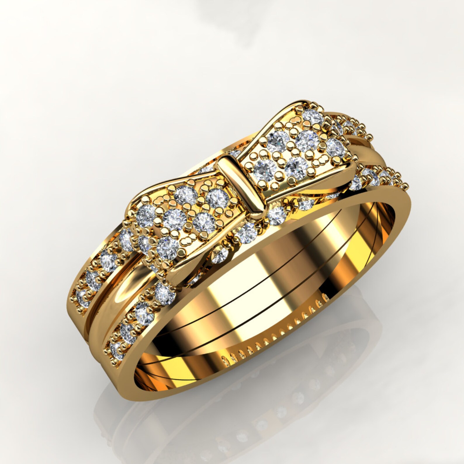 Cute Bow Engagement Ring with Diamonds and two Matching Etsy