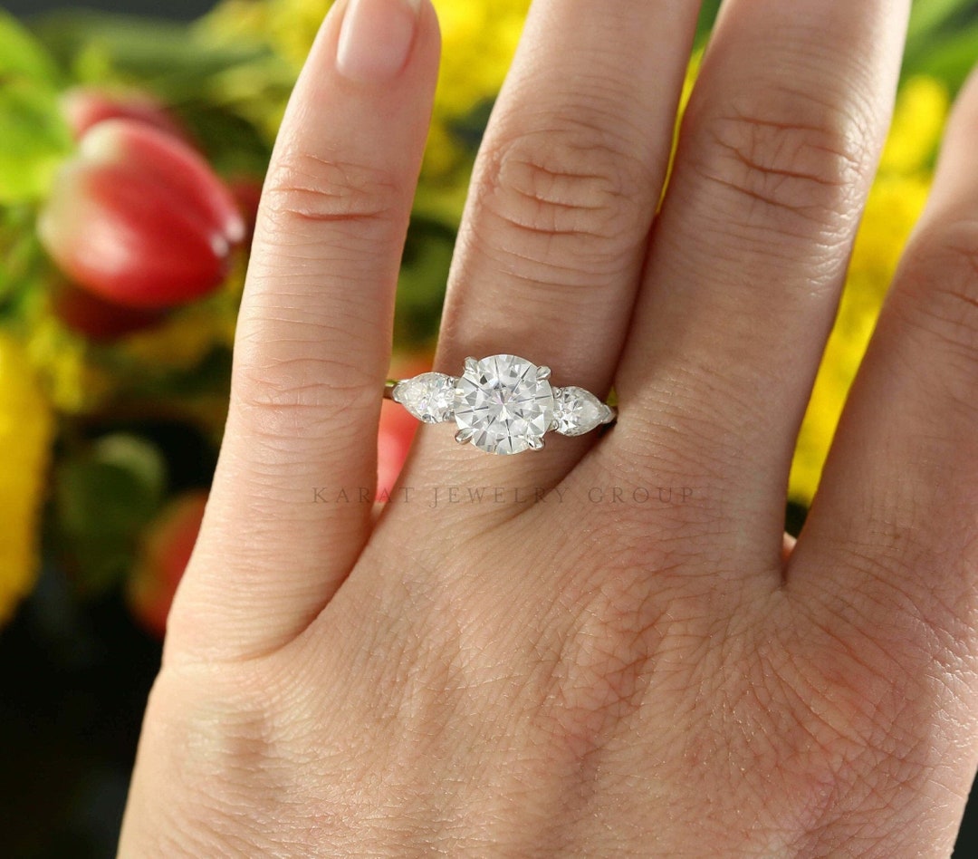 Lab Grown Diamond Three Stone Engagement Ring: 14K White Gold