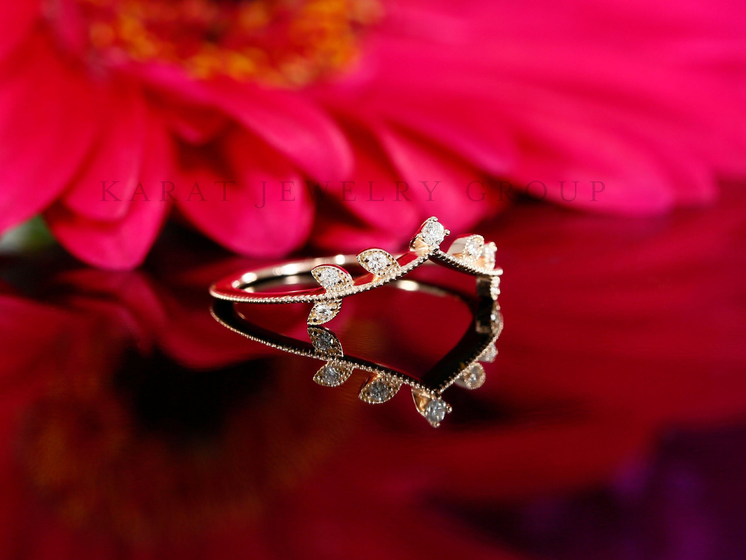 Flower Ring Leaf Ring Wedding Band 14k Rose Gold Ring Dainty | Etsy
