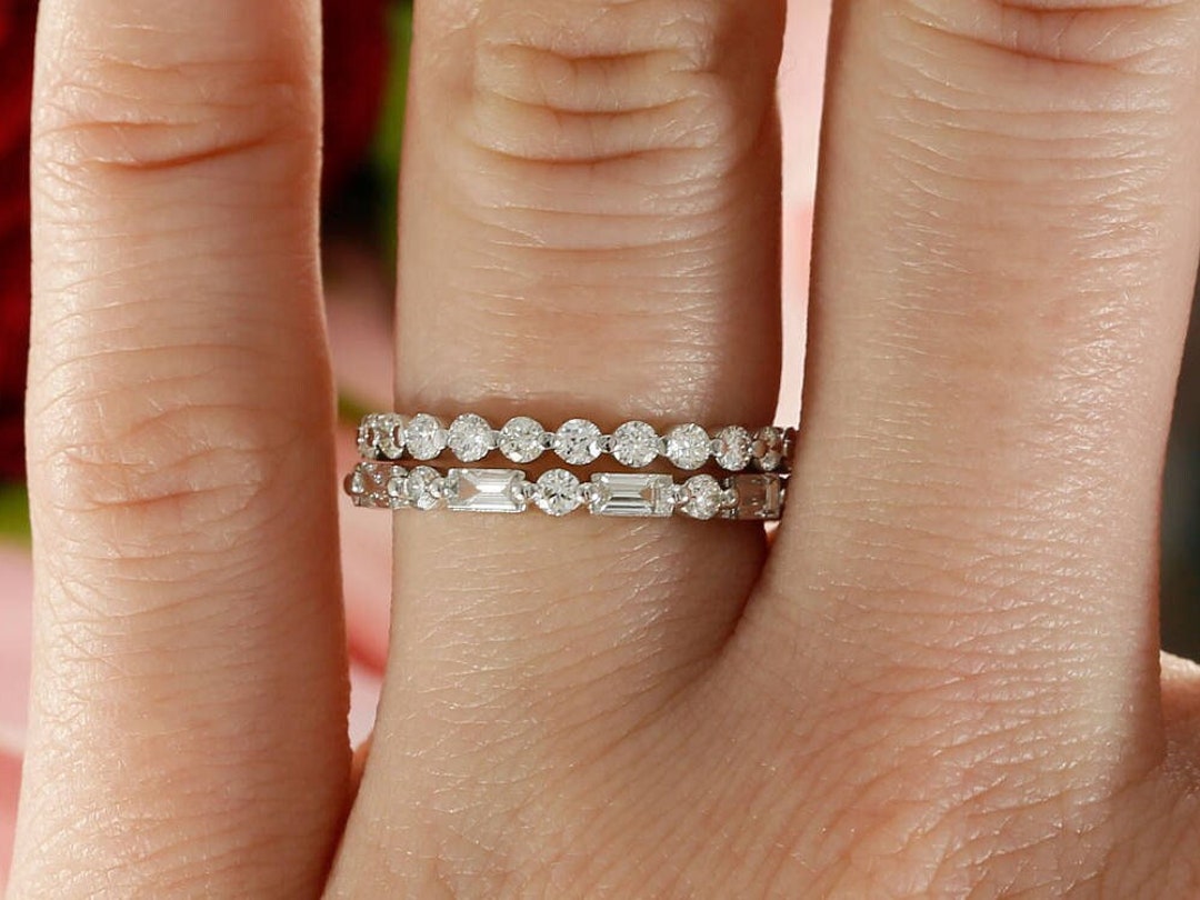 Claw Diamond Band: Trio Stackable Ring  Diamond bands, Stackable wedding  bands, Geometric eternity band