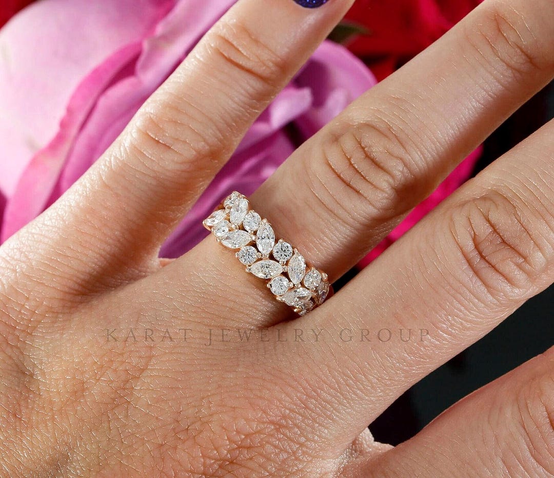 Buy 14K Rose Gold Diamond Wedding Band: Marquise Round Cut Online in  India