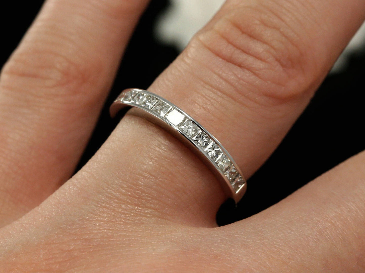 Princess Cut Diamond Channel Set Halfway Wedding Band Cquare 