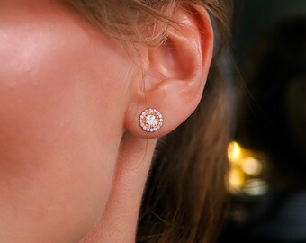 Natural Diamond Halo Stud Earrings in 14k White Gold