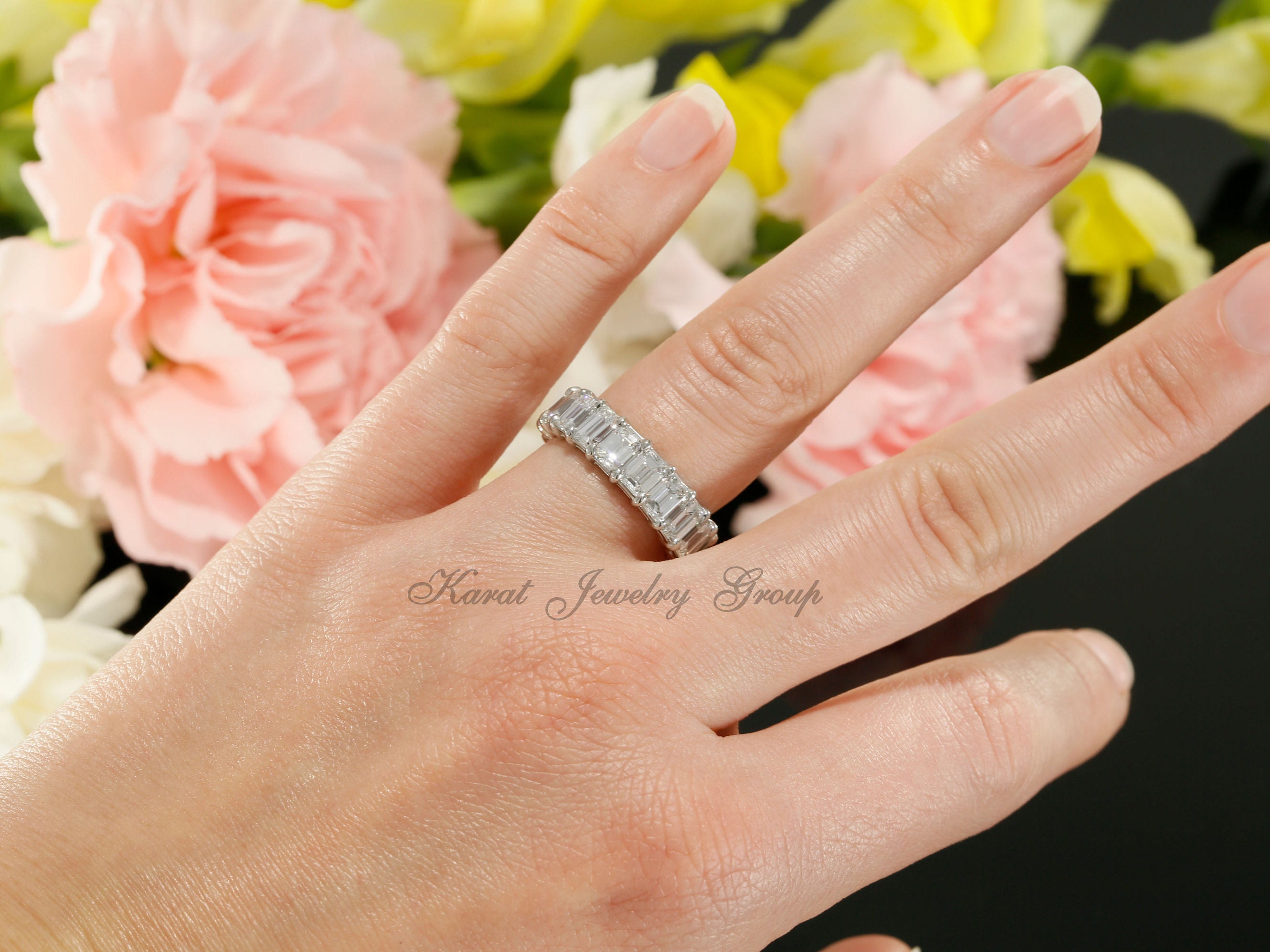 Emerald Cut Lab Diamond Eternity Wedding Band, 14k White Gold - Etsy 日本