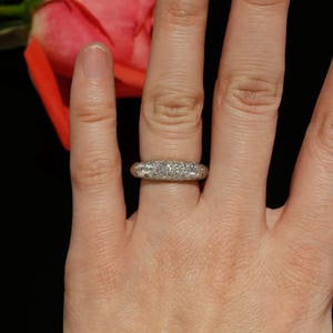 Ladies Micro Pave Diamond Wedding Band in Brushed 14k White Gold, Right Hand Diamond Ring avail. in rose gold, yellow gold and platinum image 6