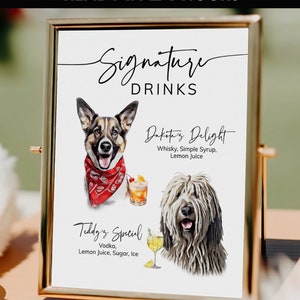 Wedding Drink Sign, Custom Dog Signature Cocktail Sign, Pet Signature Drink Sign, Custom Dog Drink Sign, Pet Portrait, Custom Bar Menu Sign