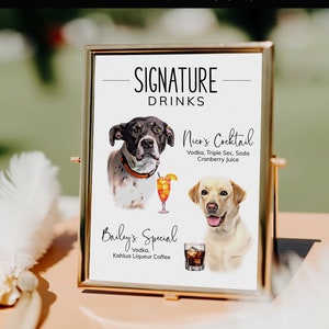 Custom Wedding Drink Sign, Pet Signature Cocktail Sign, Custom Bar Menu Sign, Dog Signature Drink Sign, Custom Dog Drink Sign, Pet Portrait