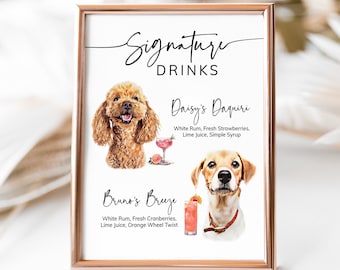 Custom Wedding Drink Sign, Pet Signature Cocktail Sign, Dog Signature Drink Sign, Custom Dog Drink Sign, Pet Portrait, Custom Bar Menu Sign