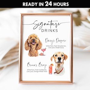 Custom Wedding Drink Sign, Pet Signature Cocktail Sign, Dog Signature Drink Sign, Custom Dog Drink Sign, Pet Portrait, Custom Bar Menu Sign