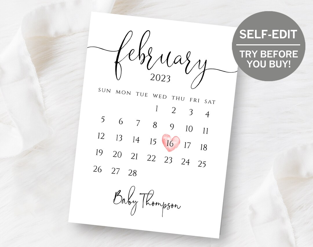 Pregnancy Announcement Calendar Baby Announcement Card Etsy