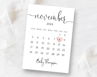 Pregnancy Announcement Calendar, Baby Announcement Template, Gender Reveal, Baby Coming Soon, Any Date or Month, Editable Calendar, Diy