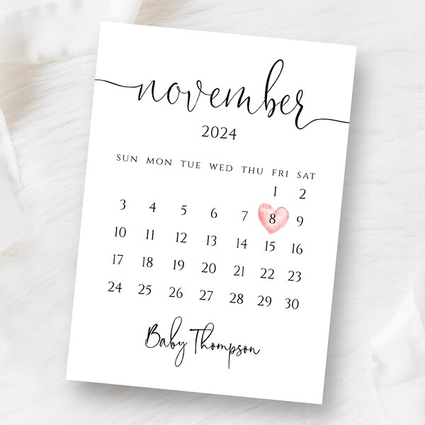 Pregnancy Announcement Calendar, Baby Announcement Template, Gender Reveal, Baby Coming Soon, Any Date or Month, Editable Calendar, Diy