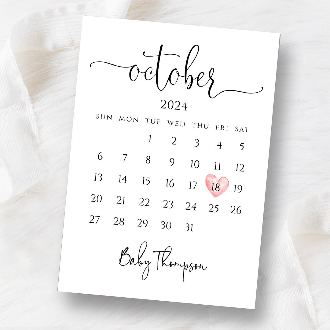 Pregnancy Announcement Calendar, Baby Announcement for Social Media, Gender Reveal, Baby Coming Soon, Any Date or Month, Editable Calendar