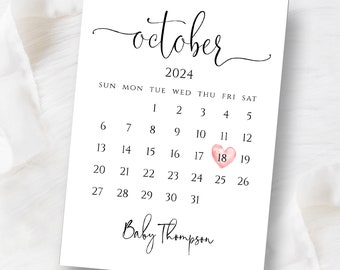 Pregnancy Announcement Calendar, Baby Announcement for Social Media, Gender Reveal, Baby Coming Soon, Any Date or Month, Editable Calendar