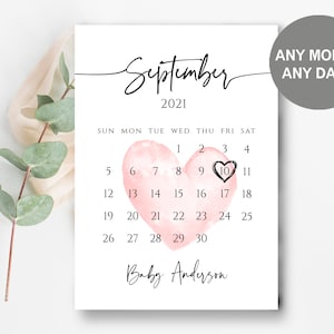 Baby Due Date, Pregnancy Announcement for Social Media, Editable Calendar, Gender Reveal, Birth Announcement, Digital Download, Printable