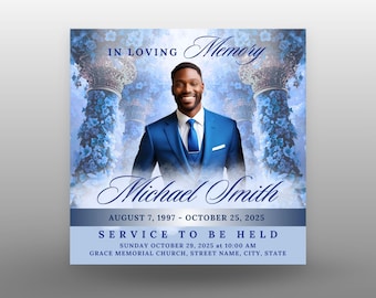 Blue Heaven Funeral Announcement Invitation, Memorial Flyer, Celebration of Life, In Loving Memory, Canva Template Flyer