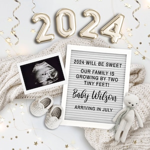 NEW YEAR Pregnancy Announcement, Baby Announcement for Social Media, Birth Announcement, Digital Gender Reveal, Personalized, Editable, DIY