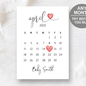 Editable Pregnancy Announcement Calendar for Social Media, Digital Baby Announcement, Birth Announcement Card, Gender Reveal, Baby Coming