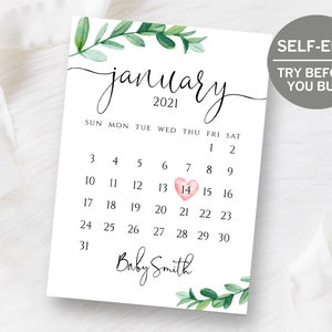 Editable Pregnancy Announcement Calendar, TRY BEFORE You BUY, Gender Reveal, Digital Baby Announcement, Birth Announcement, Social Media