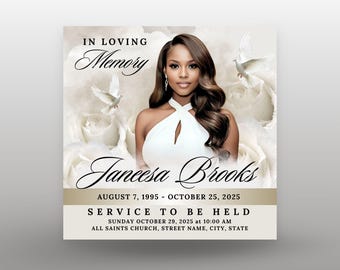 White Rose Funeral Invitation Template, Memorial Announcement Flyer, Funeral Announcement Flyer Canva, In Loving Memory,  Funeral Invite