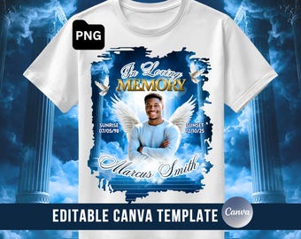 Blue In Loving Memory Editable Canva Template, Memorial Shirt PNG, Funeral Heaven Stairway, Celebration of Life, Memorial Background, RIP