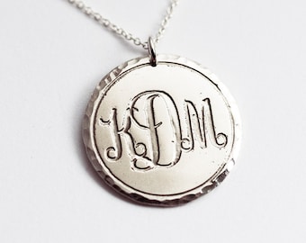 Monogram Necklace Argentium Sterling Silver Monogram Disk Necklace Personalized Jewelry Wedding Gift for Her