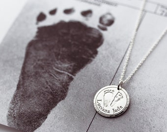 Baby Footprint Necklace Actual Footprint Charm Necklace Custom Footprint Jewelry Personalized Baby Feet Necklace Baby Shower Gift New Mom