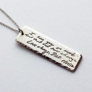 Actual Handwriting Necklace Narrow Rectangular Tag Custom Signature Necklace Handwriting Jewelry Memorial Jewelry Custom Engraved Necklace