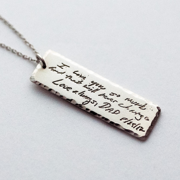 Actual Handwriting Necklace Narrow Rectangular Tag Custom Signature Necklace Handwriting Jewelry Memorial Jewelry Custom Engraved Necklace