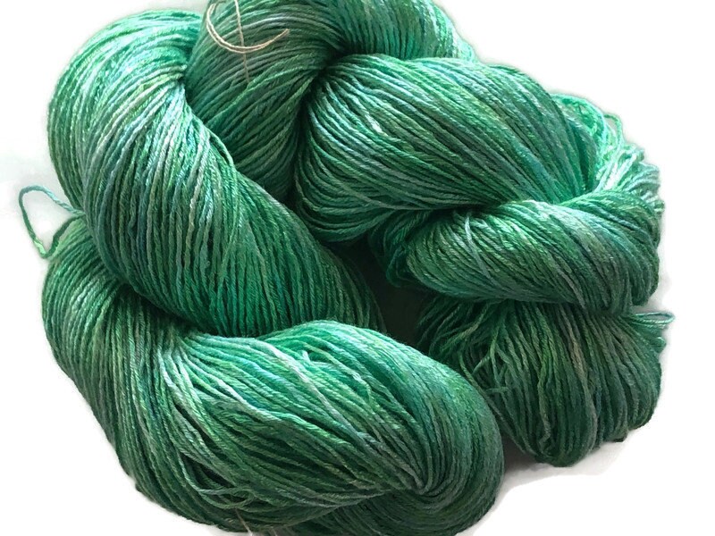 Hand-dyed 8/2 cotton and rayon yarn, 400 yard skein and 700 yard