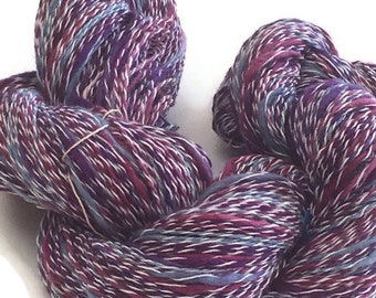 Hand-dyed, cotton and synthetic yarn, thick and thin, 400 yards, in shades of blue, purple, and white -78