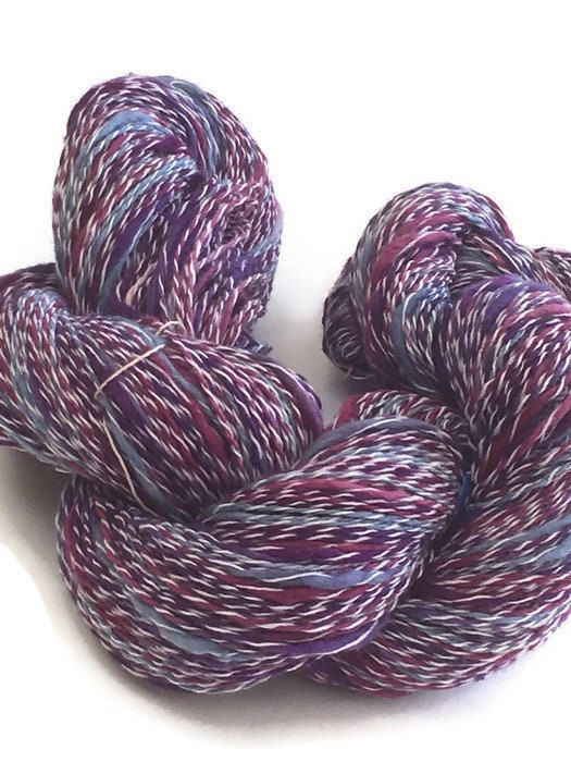 Hand-dyed, cotton and synthetic yarn, thick and thin, 400 yards, in shades  of blue, purple, and white -78