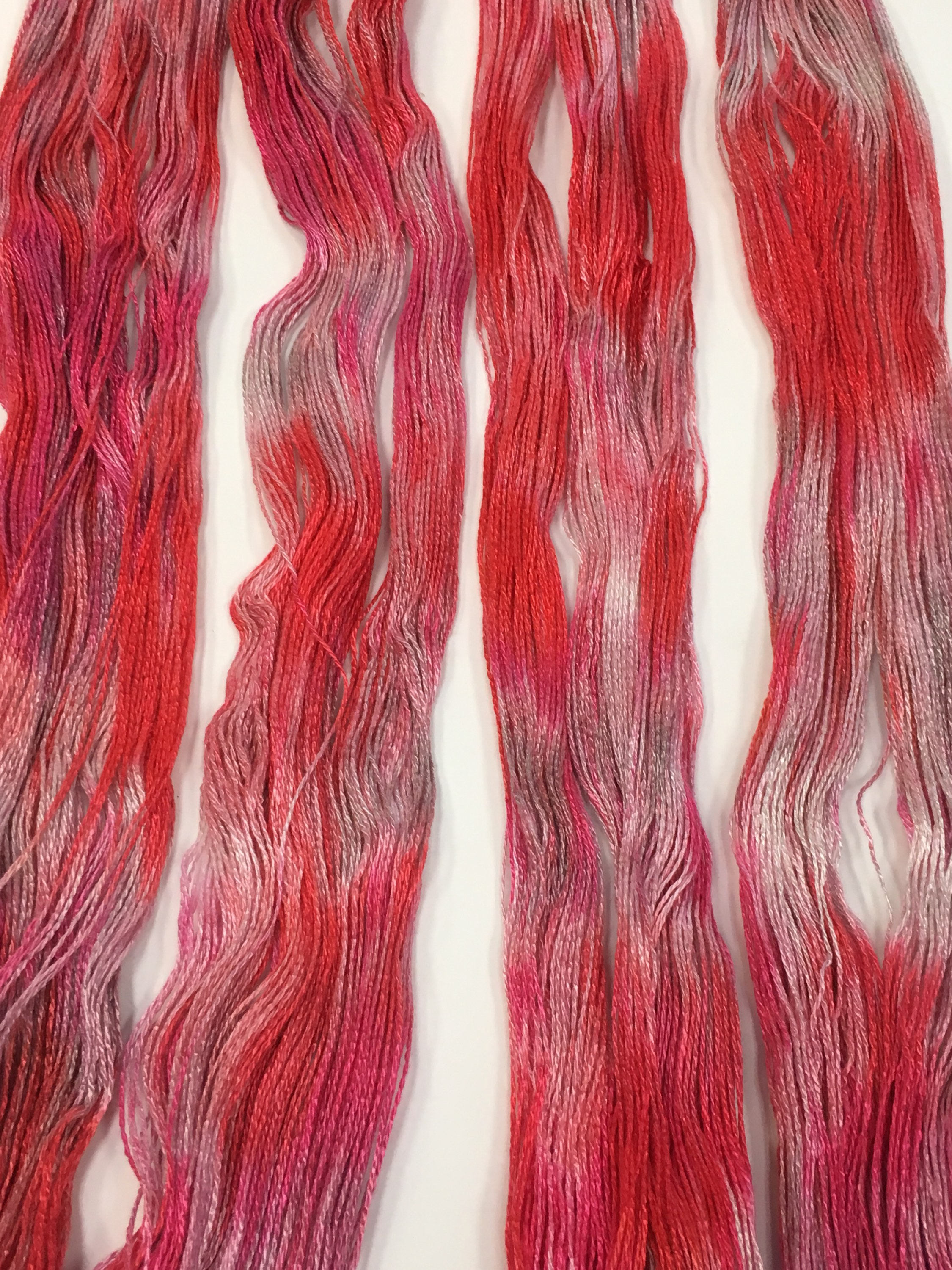 Handdyed, prewound warp, 8/2 rayon weaving warp, 200 ends, 3 7/8