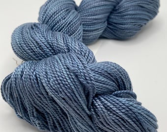Hand-dyed mercerized 3/2 cotton, 218 yard skeins, in shades of blues and blue-grey -DY218