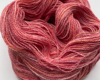 Hand-dyed 8/2 cotton & ramie yarn, 350 yard skeins, in shades of pink, pale pink, light pink, dark pink, salmon, and peach - DY198