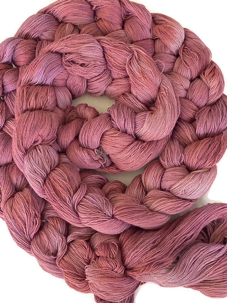 Hand-dyed, pre-wound weaving warp, 14/2 cotton, 6 7/8 yards, multiple ends, in tonal shades of old rose, blush, and pink lavender DW274 image 1