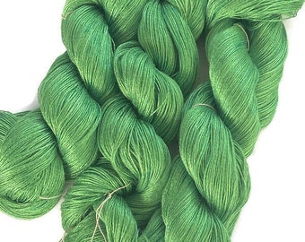 Hand-dyed 8/2 rayon, 542 yards, 665 yards, and 700 yard skeins, in tonal bright yellowish green