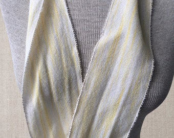 Hand-dyed, handwoven skinny infinity scarf, 3 1/2" x 43", cotton, in shades of yellow and natural