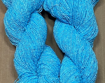 Hand-dyed rayon boucle yarn, 350 yard skeins, lace weight yarn, in tonal shades of turquoise, light turquoise, and light blue-grey- DY178