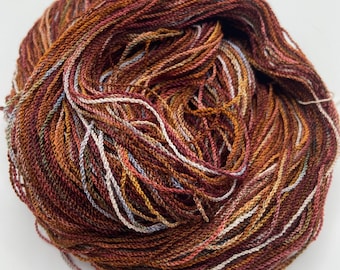 Hand-dyed 8/2 cotton and rayon yarn, 350 yard skeins, in shades of dark brown, brown, beige, copper, and grey - DY206