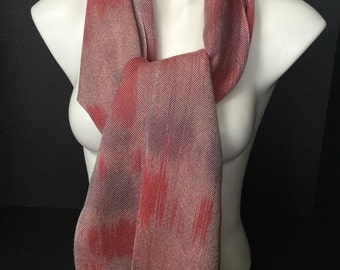 Hand-dyed, handwoven, fringed, Tencel scarf/wrap in shades of pinks and greys -HSS10