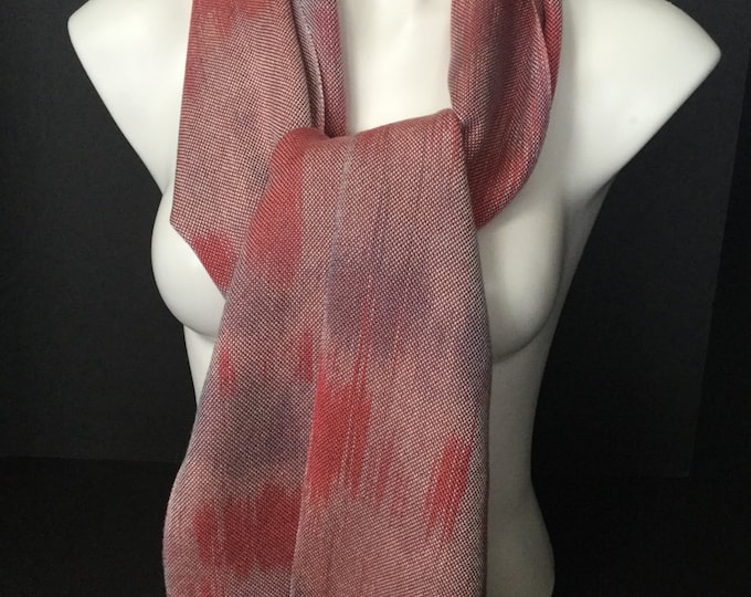 Hand-dyed, handwoven, fringed, Tencel scarf/wrap in shades of pinks and greys -HSS10