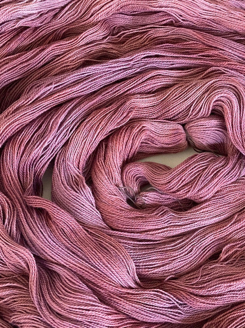 Hand-dyed, pre-wound weaving warp, 14/2 cotton, 6 7/8 yards, multiple ends, in tonal shades of old rose, blush, and pink lavender DW274 image 3