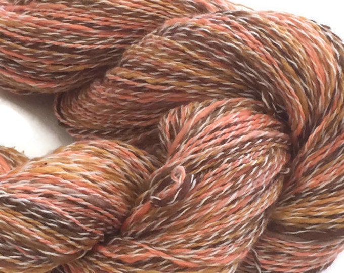 Hand-dyed, cotton and synthetic, thick and thin, 400 yards, in shades of browns and orange -DY71