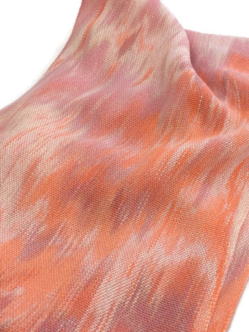 Hand-dyed, handwoven, Tencel, fringed scarf in shades of pink, peach, cream, and orange TFS25 image 5