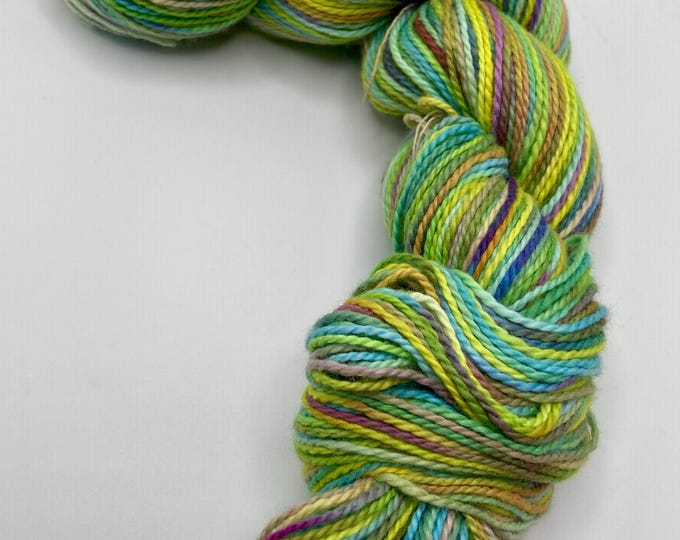 Hand-dyed 4/2 cotton yarn, 218 yard skeins, in many shades of blues, greens, yellows, pinks, red purple, purples, and oranges - DW215