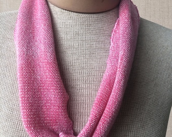 Hand-Dyed, handwoven infinity scarf, 6" x 29", cowl, rayon, in shades of pink