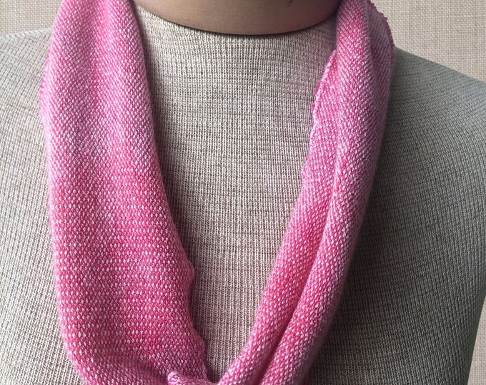 Hand-Dyed, handwoven infinity scarf, 6" x 29", cowl, rayon, in shades of pink